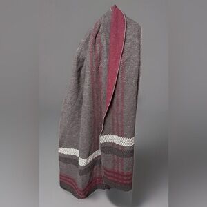 Club Room 100% Silk Scarf Gray Burgundy Black Striped Fringe Men’s Winter Wrap
